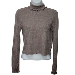 Madewell Soft Rib Lettuce Edge Long Sleeve Turtleneck Womens Sweater Sz S Preppy